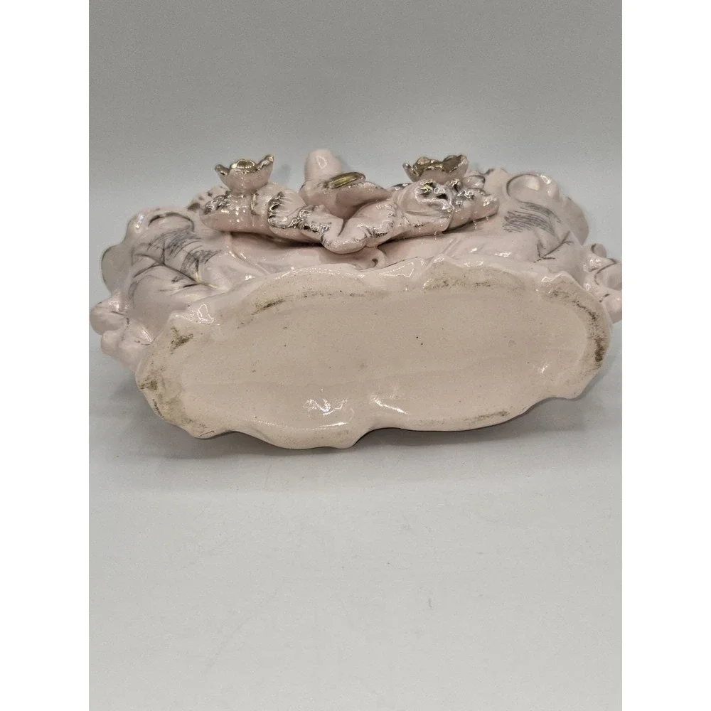 Vintage Pink Lusterware Planter‎ Bird Floral Gold Trim Ceramic Jardiniere 7